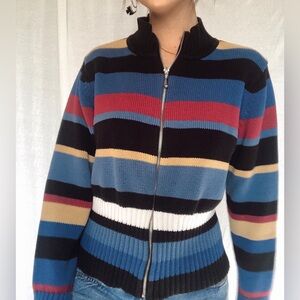 Striped knit zip up